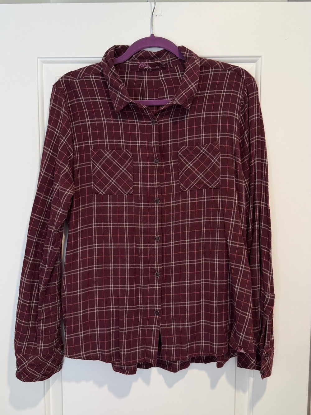 Women's Prana Burgundy Plaid Button-Up Shirt